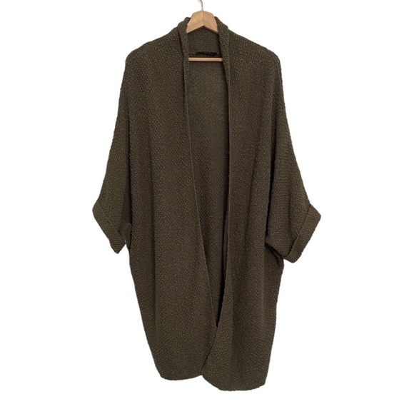 ARITZIA Talula Dark Olive Green Textured Knit Open Cardigan, Size Medium - Picture 7 of 8